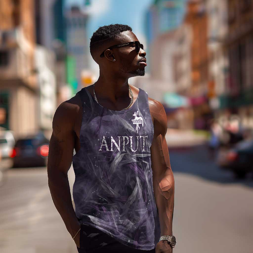 Anput Sacred Urn Men Tank Top with Papyrus Flowers Egyptian Guardian in Violet Mist