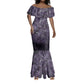 Anput Sacred Urn Mermaid Dress with Papyrus Flowers Egyptian Guardian in Violet Mist