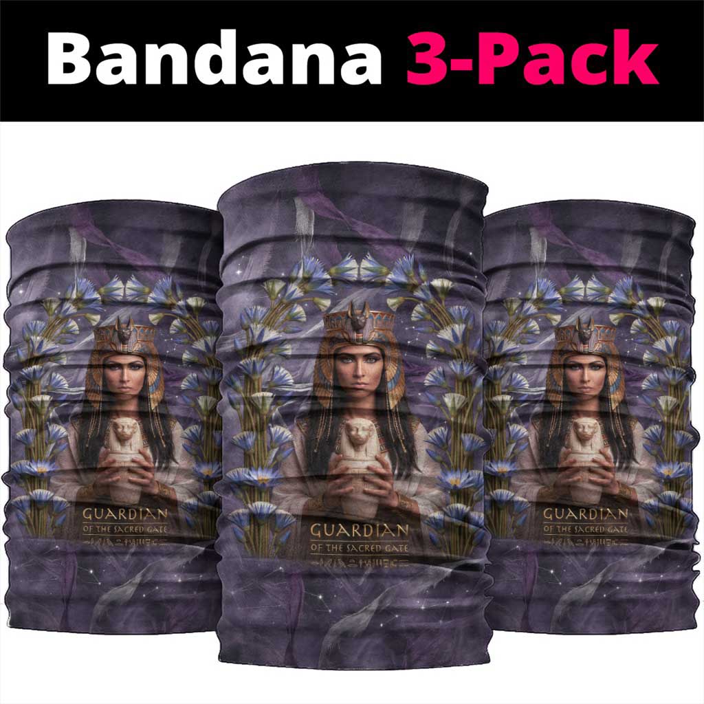 Anput Sacred Urn Neck Gaiter with Papyrus Flowers Egyptian Guardian in Violet Mist