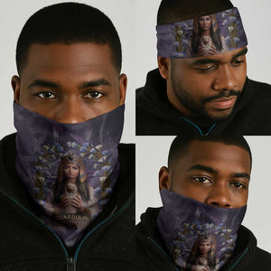 Anput Sacred Urn Neck Gaiter with Papyrus Flowers Egyptian Guardian in Violet Mist