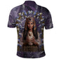 Anput Sacred Urn Polo Shirt with Papyrus Flowers Egyptian Guardian in Violet Mist
