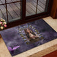 Anput Sacred Urn Rubber Doormat with Papyrus Flowers Egyptian Guardian in Violet Mist