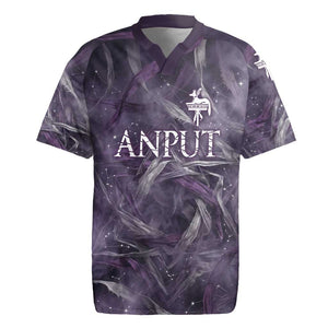 Anput Sacred Urn Rugby Jersey with Papyrus Flowers Egyptian Guardian in Violet Mist