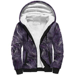 Anput Sacred Urn Sherpa Hoodie with Papyrus Flowers Egyptian Guardian in Violet Mist