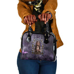 Anput Sacred Urn Shoulder Handbag with Papyrus Flowers Egyptian Guardian in Violet Mist