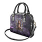 Anput Sacred Urn Shoulder Handbag with Papyrus Flowers Egyptian Guardian in Violet Mist