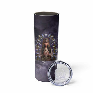 Anput Sacred Urn Skinny Tumbler with Papyrus Flowers Egyptian Guardian in Violet Mist