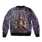 Anput Sacred Urn Sleeve Zip Bomber Jacket with Papyrus Flowers Egyptian Guardian in Violet Mist