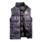 Anput Sacred Urn Sleeveless Puffer Jacket with Papyrus Flowers Egyptian Guardian in Violet Mist