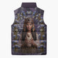 Anput Sacred Urn Sleeveless Puffer Jacket with Papyrus Flowers Egyptian Guardian in Violet Mist