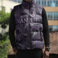 Anput Sacred Urn Sleeveless Puffer Jacket with Papyrus Flowers Egyptian Guardian in Violet Mist