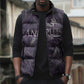 Anput Sacred Urn Sleeveless Puffer Jacket with Papyrus Flowers Egyptian Guardian in Violet Mist