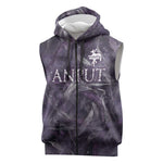 Anput Sacred Urn Sleeveless Zip Hoodie with Papyrus Flowers Egyptian Guardian in Violet Mist
