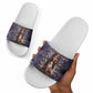 Anput Sacred Urn Slide Sandals with Papyrus Flowers Egyptian Guardian in Violet Mist