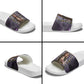 Anput Sacred Urn Slide Sandals with Papyrus Flowers Egyptian Guardian in Violet Mist