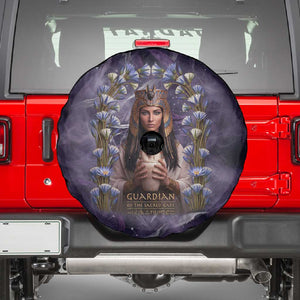 Anput Sacred Urn Spare Tire Cover with Papyrus Flowers Egyptian Guardian in Violet Mist