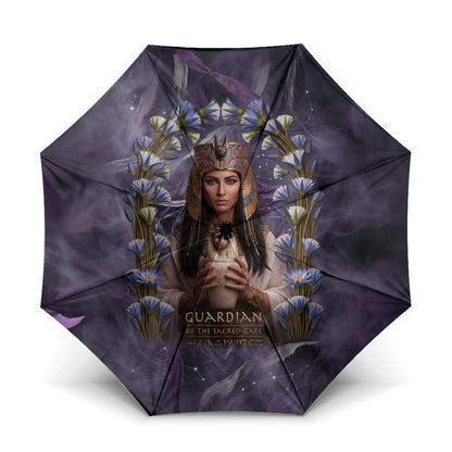 Anput Sacred Urn Umbrella with Papyrus Flowers Egyptian Guardian in Violet Mist