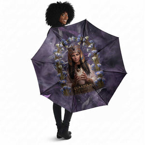 Anput Sacred Urn Umbrella with Papyrus Flowers Egyptian Guardian in Violet Mist