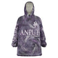 Anput Sacred Urn Wearable Blanket Hoodie with Papyrus Flowers Egyptian Guardian in Violet Mist