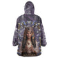Anput Sacred Urn Wearable Blanket Hoodie with Papyrus Flowers Egyptian Guardian in Violet Mist
