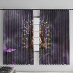 Anput Sacred Urn Window Curtain with Papyrus Flowers Egyptian Guardian in Violet Mist