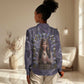 Anput Sacred Urn Women Casual Shirt with Papyrus Flowers Egyptian Guardian in Violet Mist