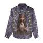 Anput Sacred Urn Women Casual Shirt with Papyrus Flowers Egyptian Guardian in Violet Mist
