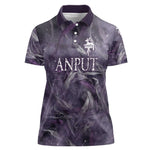 Anput Sacred Urn Women Polo Shirt with Papyrus Flowers Egyptian Guardian in Violet Mist
