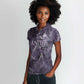 Anput Sacred Urn Women Polo Shirt with Papyrus Flowers Egyptian Guardian in Violet Mist