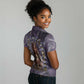 Anput Sacred Urn Women Polo Shirt with Papyrus Flowers Egyptian Guardian in Violet Mist