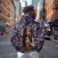 Anput Sacred Urn Zip Hoodie with Papyrus Flowers Egyptian Guardian in Violet Mist