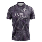 Anput Sacred Urn Zipper Polo Shirt with Papyrus Flowers Egyptian Guardian in Violet Mist