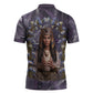 Anput Sacred Urn Zipper Polo Shirt with Papyrus Flowers Egyptian Guardian in Violet Mist
