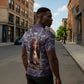 Anput Sacred Urn Zipper Polo Shirt with Papyrus Flowers Egyptian Guardian in Violet Mist
