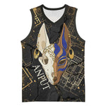 Anput Jackal Mask Basketball Jersey with Full Moon Egyptian Afterlife Symbolism