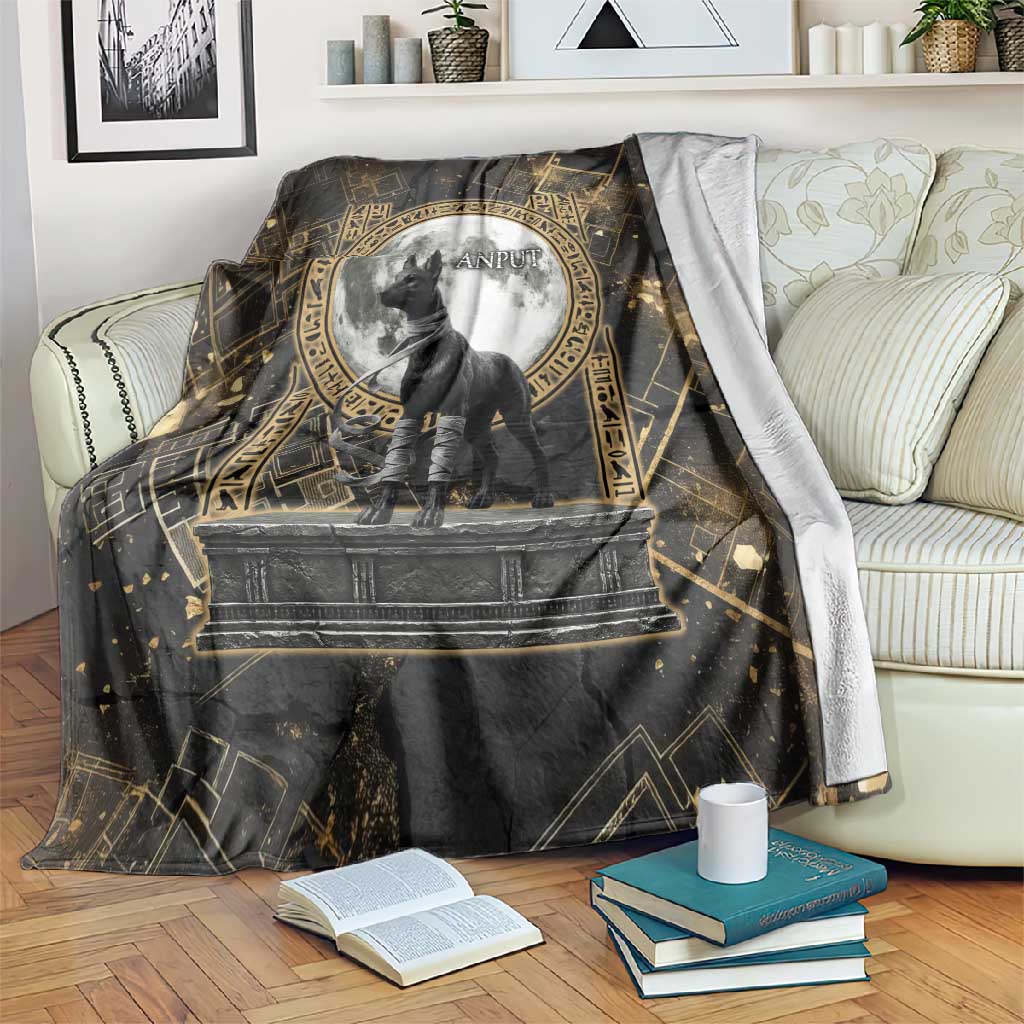 Anput Jackal Mask Blanket with Full Moon Egyptian Afterlife Symbolism