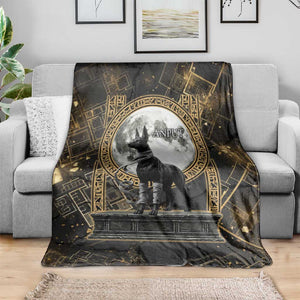 Anput Jackal Mask Blanket with Full Moon Egyptian Afterlife Symbolism