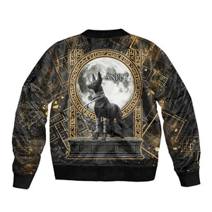 Anput Jackal Mask Bomber Jacket with Full Moon Egyptian Afterlife Symbolism