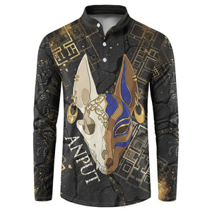 Anput Jackal Mask Button Sweatshirt with Full Moon Egyptian Afterlife Symbolism