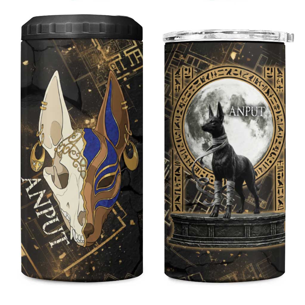 Anput Jackal Mask 4 in 1 Can Cooler Tumbler with Full Moon Egyptian Afterlife Symbolism