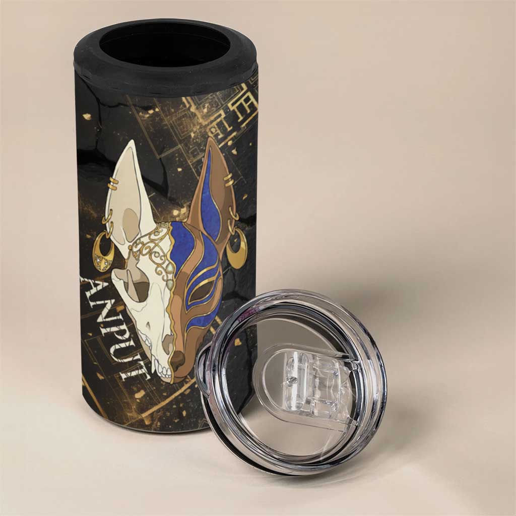 Anput Jackal Mask 4 in 1 Can Cooler Tumbler with Full Moon Egyptian Afterlife Symbolism
