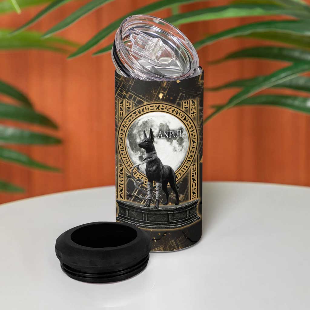 Anput Jackal Mask 4 in 1 Can Cooler Tumbler with Full Moon Egyptian Afterlife Symbolism