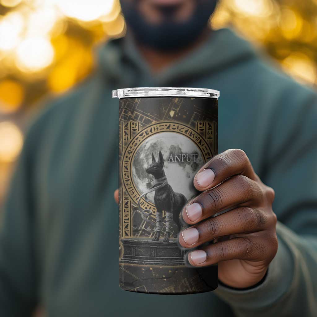 Anput Jackal Mask 4 in 1 Can Cooler Tumbler with Full Moon Egyptian Afterlife Symbolism