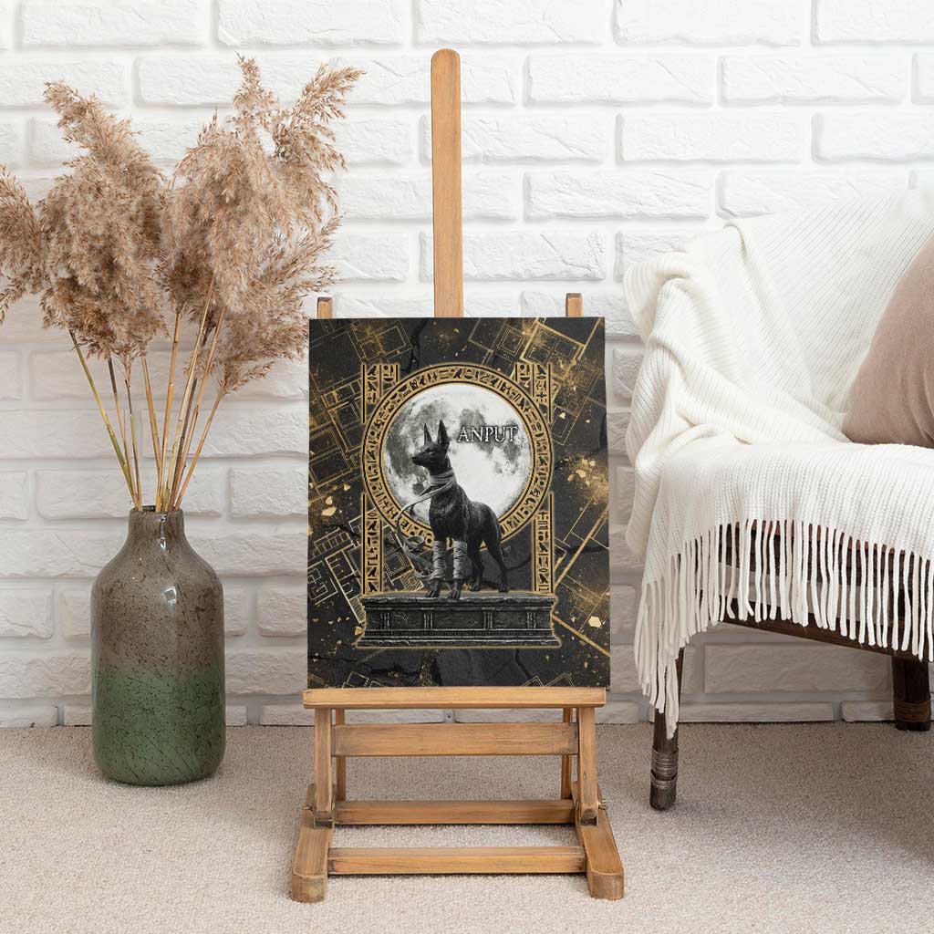 Anput Jackal Mask Canvas Wall Art with Full Moon Egyptian Afterlife Symbolism