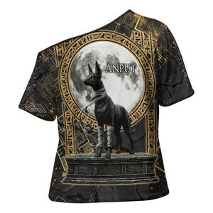 Anput Jackal Mask Cross Shoulder Shirt with Full Moon Egyptian Afterlife Symbolism