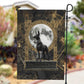 Anput Jackal Mask Garden Flag with Full Moon Egyptian Afterlife Symbolism