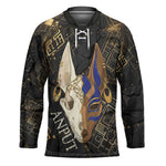 Anput Jackal Mask Hockey Jersey with Full Moon Egyptian Afterlife Symbolism