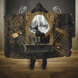 Anput Jackal Mask Hooded Blanket with Full Moon Egyptian Afterlife Symbolism