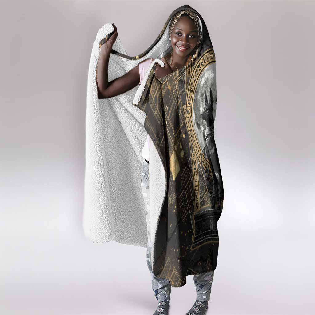 Anput Jackal Mask Hooded Blanket with Full Moon Egyptian Afterlife Symbolism