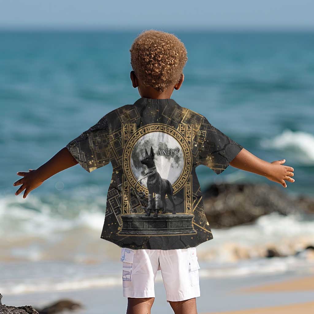 Anput Jackal Mask Kid Hawaiian Shirt with Full Moon Egyptian Afterlife Symbolism